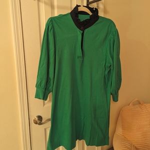 Cute, comfy, green and navy sweatshirt dress with puff sleeves sz L